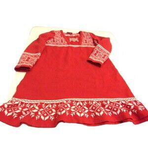 Hanna Andersson Cotton Knit Red White Dress Geometric Floral Design Sz 110  5